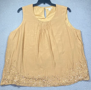 Coldwater Creek Top Women’s Plus 2X Beige Gold Sequins Sleeveless Lined Flowy - Picture 1 of 11