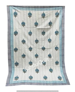 King Size Indian Kantha Handmade Quilt Throw Bedspread Blanket Hand Block Print - Picture 1 of 7