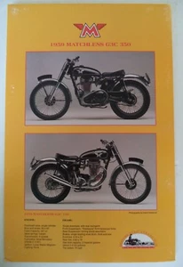 1959 MATCHLESS G3C 350 SPECS MOTORCYCLE  COLLECTORS POSTER SERIES - Picture 1 of 3