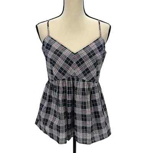 Club Monaco ärmellos kariertes Schößchen-Cami-Hemd - blau rosa weiß - Größe Medium - Bild 1 von 9