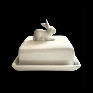 Lindner Porzellan-Manufaktur Küps, lata de mantequilla conejo, Butter Dish Bunny, en blanco - Imagen 1 de 1