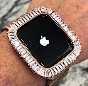 Serie 4,5,6,SE 40 mm Oro Rosa Laboratorio Diamante Apple Watch Bisel Estuche Cubierta Bling - Imagen 1 de 5