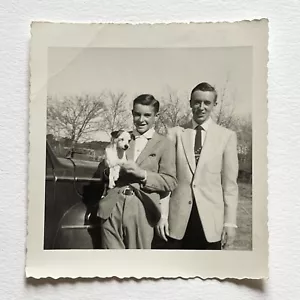 Vintage B&W Snapshot Photograph 1950s Boys With Beloved Dog “Little Willie” - Picture 1 of 8
