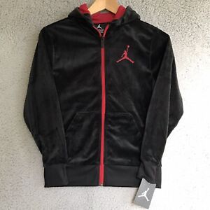 NWT Boy's Youth Nike Jordan Full Zip Velour Hoodie Jacket Black Medium 10-12 M