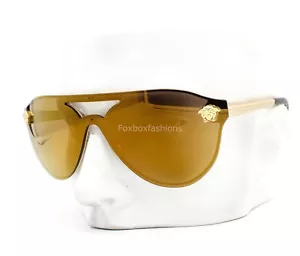 Versace Shield Sunglasses VE 2161 1002/F9 Gold Brown Bronze Mirrored w/case - Picture 1 of 9