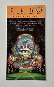 1994 NFL Super Bowl XXVIII Ticket Stub Dallas Cowboys Buffalo Bills Atlants