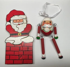 Vintage Santa Claus Wooden Jigsaw Puzzle and Dangle Santa Hand Made Folk Art - Picture 1 of 6