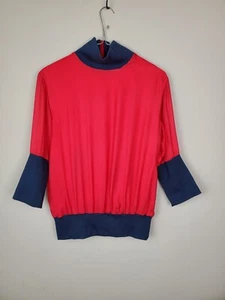 OSMAN YOUSEFZADA rot 100 % Seide & blau Baumwolle Trim Top Bluse Gr UK 8 US 4 neu - Bild 1 von 13
