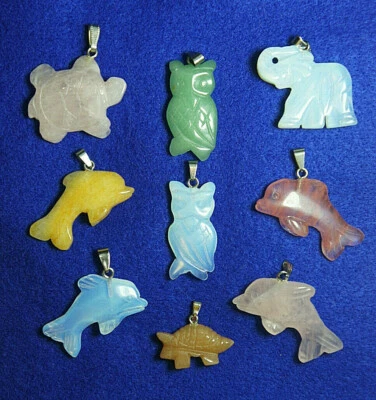 Geschnitzte Tiere Anhänger Edelstein Achat Quarz Elefant Delfin Eisbär Eule uvm - Bild 1 von 4