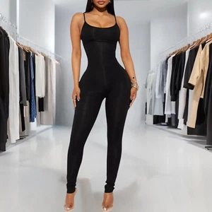Black Catsuit - Jumpsuit Women’s Sleeveless Scoop Neck Skin Leg Size XL - Picture 1 of 6