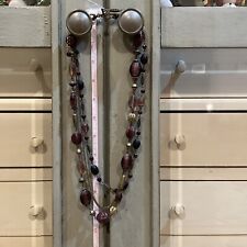 Premier Designs Purple Art Glass Triple Strand Beaded Necklace Earring Bracelet