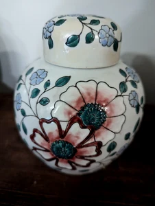 Floral Detailed Chinese Ginger Jar With Lid 6" Vintage Pink/Green/Blue/White 6" - Picture 1 of 5