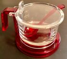 ITALIAN GUZZINI RED &amp; CLEAR CONDIMENT OR SUGAR BOWL / SERVER WITH RED SPOON-NWOB