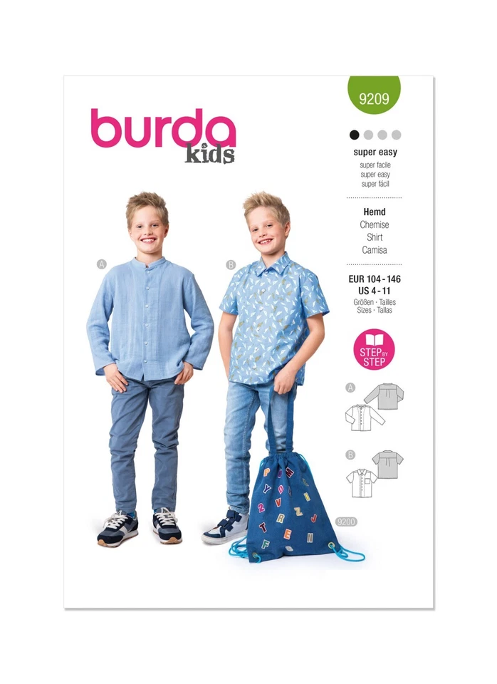 BURDA KIDS 9209 BOYS SHIRTS Sewing Pattern Ages 4-11 (104-146) Skill: SUPER EASY - Image 1 of 4