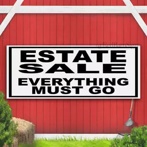 ESTATE SALE EVERYTHING MUST GO BLACK BORDER Banner Sign with Grommets - Picture 1 of 1