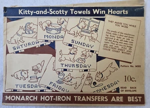 Juego de toallas de té de plato vintage Monarch Hot Iron Kitty & Scotty día de la semana - Imagen 1 de 7