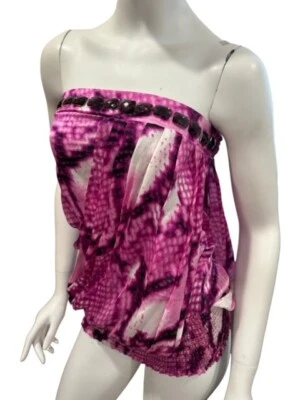 Top túnica drapeada de seda púrpura sin tirantes pequeña Bebe Y2K para mujer S nuevo con etiquetas Foto 1 de 4