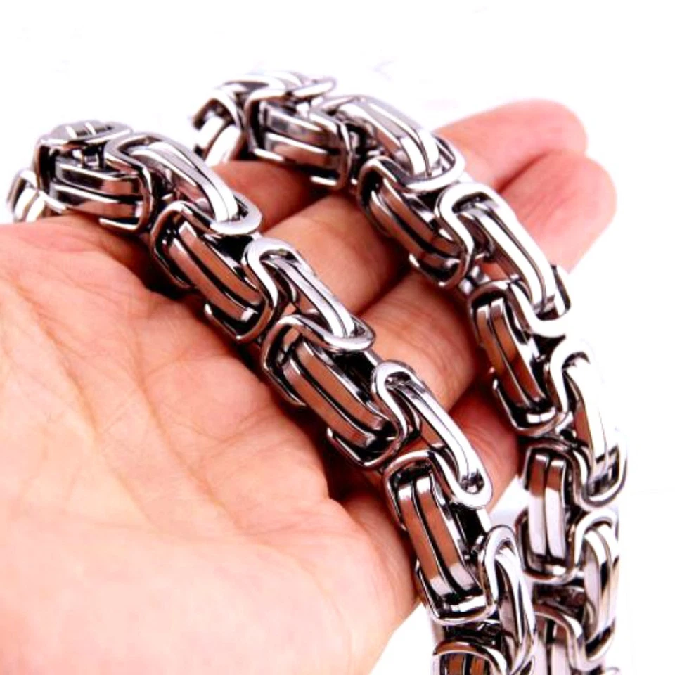 80CM X 14MM MASSIVE KETTE KÖNIGSKETTE BYZANTINER EDELSTAHL SILBER HALSKETTE  - Bild 1 von 2