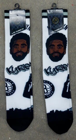 2 Pack Brooklyn Nets NBA Mens Large Socks Fit 6-12 Kyrie Irving White Black Cover