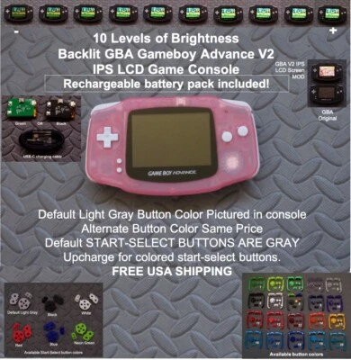 Game Boy Advance 10 Setting V2 Brighter Backlit Mod W /Rechargeable Battery  - Image 1 of 4