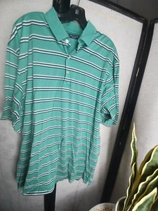 Oxford Mens Green Black & White Striped Golf Polo Shirt Size Large - Picture 1 of 6