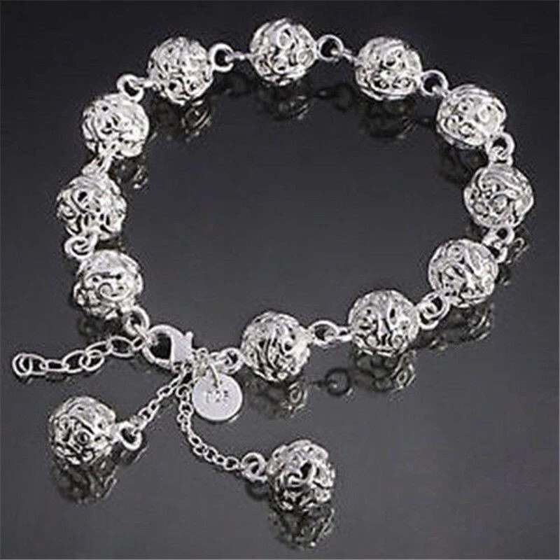Hollow Ball Bracelet 925 Sterling Silver Jewellery Bracelet Chain Ball Charm Foto 1 de 1