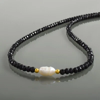 Cadena hecha a mano de espinela negra brillante natural de 3 mm cadena de 18" Foto 1 de 4