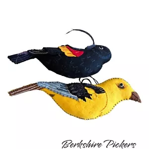 Stuffed Felt Bird Ornaments, Embroidery Embellishments. Ribbon Hangers. set of 2 - Picture 1 of 16