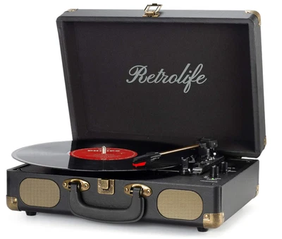 RETROLIFE Vinyl Record Player 3-Speed Bluetooth Suitcase Portable Turntable with Speakers