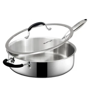 Tri-Ply Stainless Steel Saute Pan with Lid, 5 Quart Deep Sauté Pan with Stay ... - Picture 1 of 8