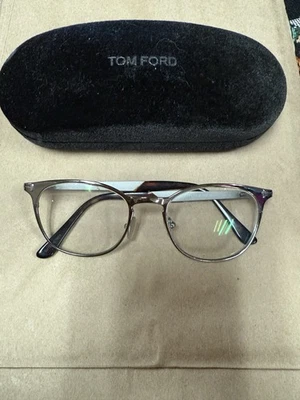 Tom Ford TF 5732-B 008 Shiny Gunmetal Round Eyeglasses 50-19-145. Case Included - Image 1 of 4