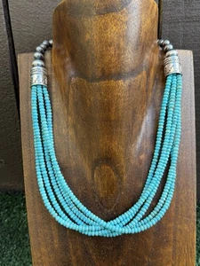 Sterling Silver Multi Strand Blue Turquoise Bead Necklace. 18 inch - Bild 1 von 12