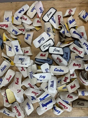 #1 WHOLESALE Vtg Lot 100 1970s Embroidered Cloth Name Uniform Patches - Image 1 of 4