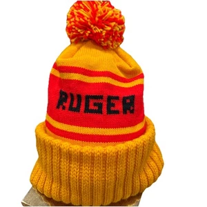 Rare vintage Beanie Ski Hat RUGER CIRCA 1980 Orange Red Black Lettering - Picture 1 of 11