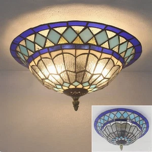 Tiffany Stained Glass Flush Mount Ceiling Light Art Decor Lamp for Living Room - Picture 1 of 10