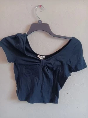 Zenana Outfitters, Junior girls size medium  Cropped top, Black, Bow Front, NWT  - Image 1 of 4