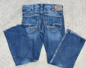 Pantalones de mezclilla plateados Zac para hombre azul tiro medio corte bota talla W33xL32 bigotes pantalones de mezclilla - Imagen 1 de 15