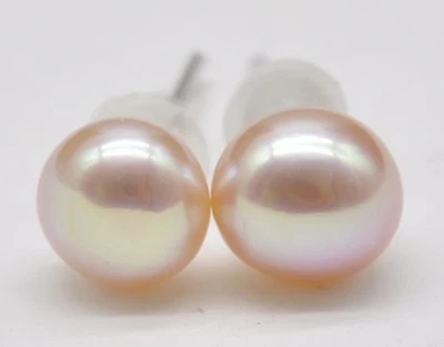 03 Bulk Natural 5-6mm Purple Freshwater High Luster Button Pearl Stud Earrings - Image 1 of 2
