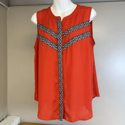 Blusa Attention Naranja Sin Mangas Borde Geométrico Con Botones Para Mujer Grande Foto 1 de 4