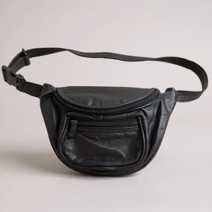 Riñonera de cuero negra Y2K 3 bolsillos con cremallera ajustables años 80-90 caminata viaje - Imagen 1 de 12