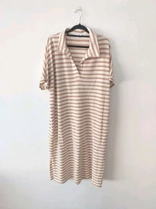 Target Midi Knit Dress Size XXL Beige White Striped Costal Relaxed Boho Beach - Picture 1 of 7