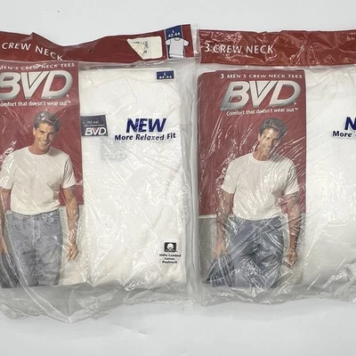 Lote De Colección BVD Para Hombre Paquete De 3 Camisetas Blancas Cuello Redondo Algodón Talla Grande 1996 Nuevo De Lote Antiguo Foto 1 de 4