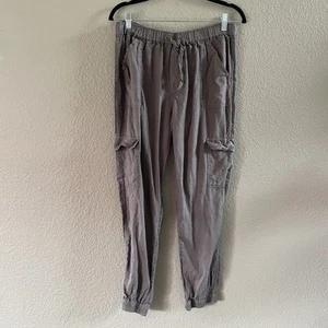 C&C Cargo Pants Womens Large Grey Linen Beach Coastal Lagenlook Pull On Jogger - Picture 1 of 10