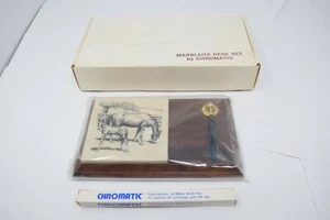 NEW Vintage Equestrian Desk Set Horse Marbleite Wood Chromatic Pen  - Picture 1 of 7