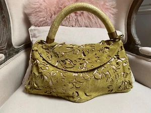 R & Y Augousti Vintage Green Suede Cut Floral Clutch Shoulder Bag Barney’s New! - Picture 1 of 14