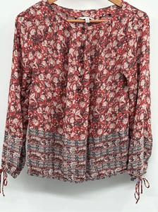 Lucky Brand Top Damen Größe Small rot Blumen Hippie Boho Langarm - Bild 1 von 11