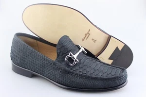 Men's SALVATORE FERRAGAMO 'Mason' Charcoal Gray Python Loafers Size US 12 - 2E - Picture 1 of 7