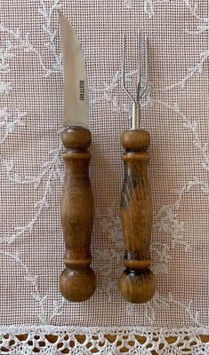 Vintage Pellkartoffel-Set Schälmesser u. Gabel mit Holzgriff ca. 1970er Jahre - Bild 1 von 3