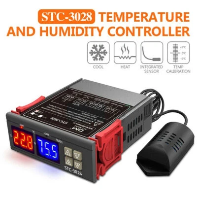 AC 10A 110-220V STC-3028 2LED Temperature & Humidity Thermostat Controller+Probe - Image 1 of 4