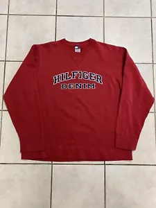 Vintage Tommy Jeans Hilfiger Denim Embroidered Crewneck Sweatshirt XL Red Weave - Picture 1 of 7